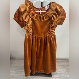 Rylee Faith Faux Velvet Ruffle Pullover Short Sleeve Brown Dressy Dress 3T